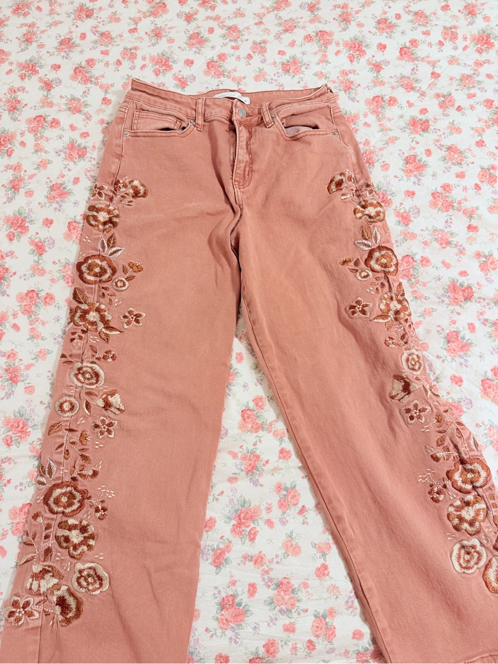 Altar'd State Brown Embroidered Wide-Leg Jeans